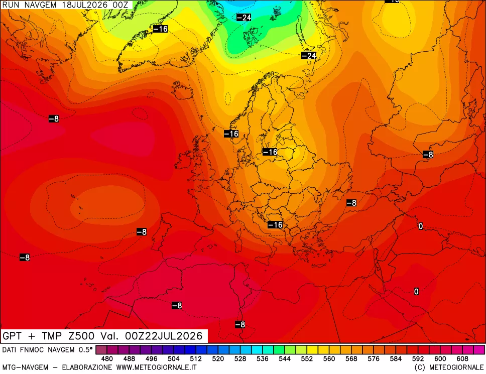mappa Geopotenziali e Temperatura a 500 hPa