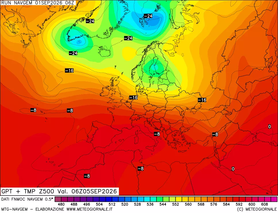 mappa Geopotenziali e Temperatura a 500 hPa