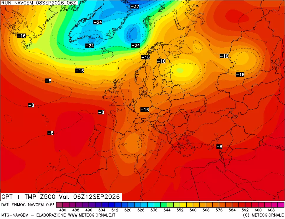 mappa Geopotenziali e Temperatura a 500 hPa