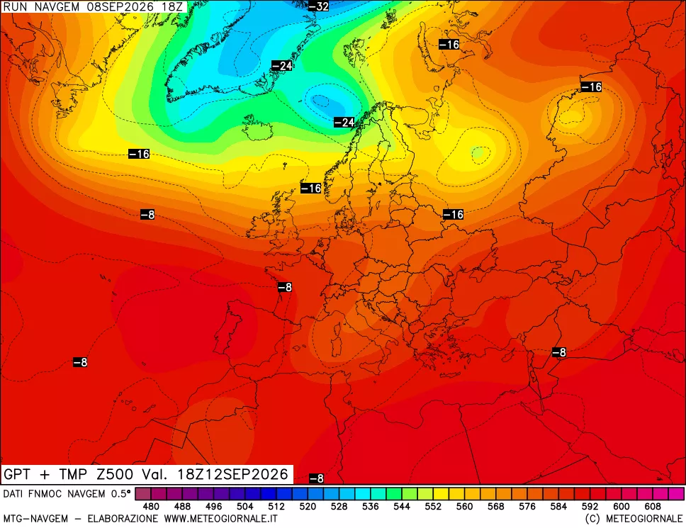 mappa Geopotenziali e Temperatura a 500 hPa