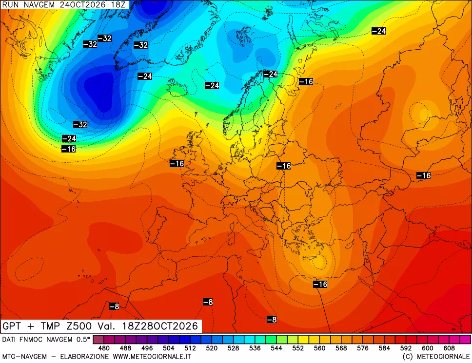 mappa Geopotenziali e Temperatura a 500 hPa