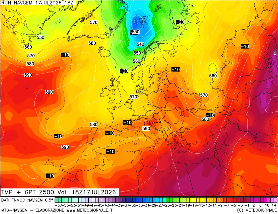 mappa Temperatura e Geopotenziali a 500 hPa