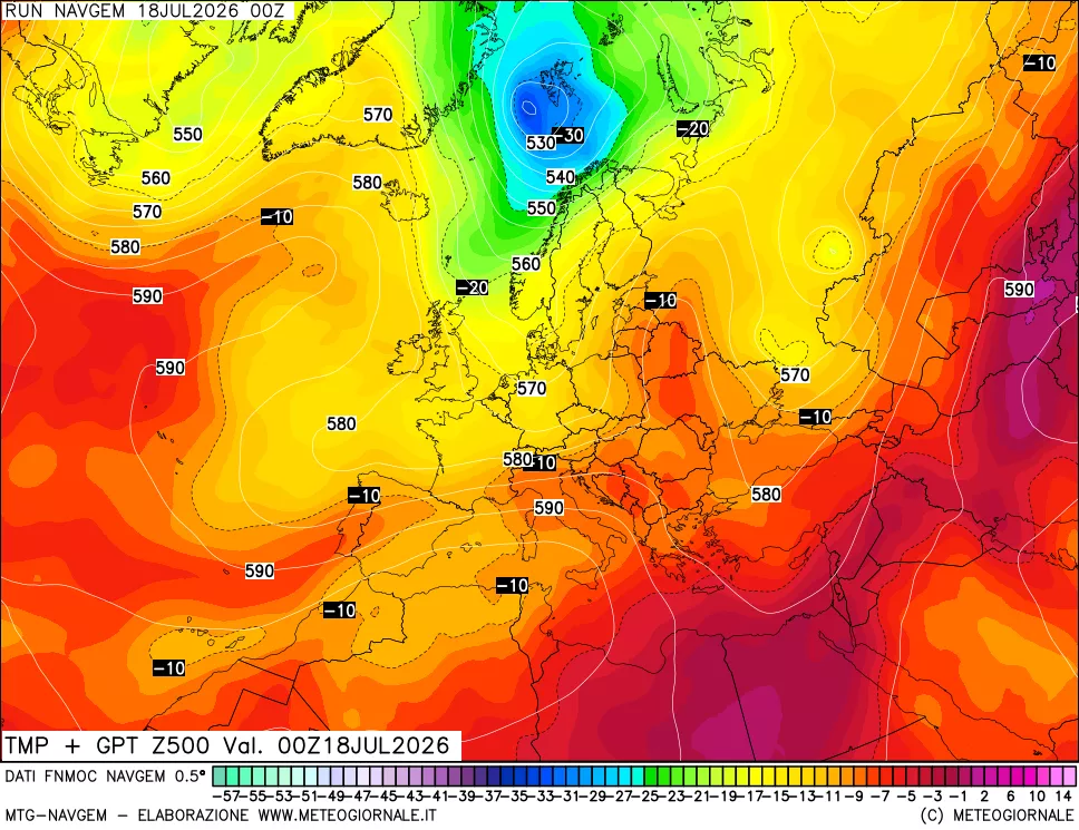 mappa Temperatura e Geopotenziali a 500 hPa