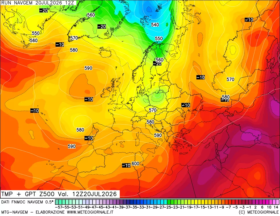 mappa Temperatura e Geopotenziali a 500 hPa