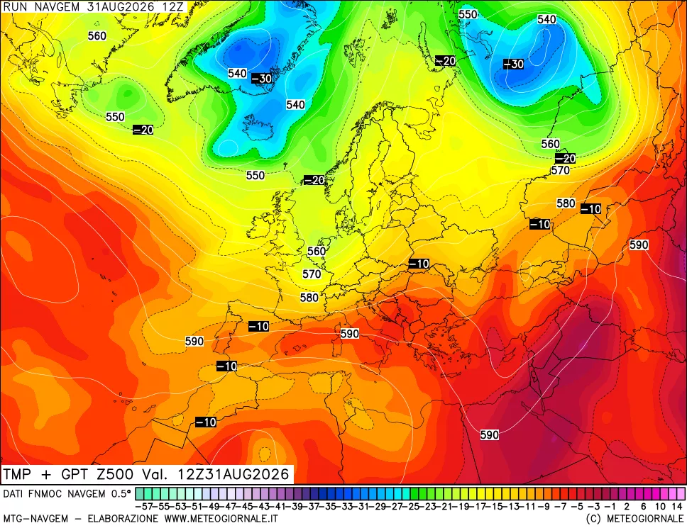 mappa Temperatura e Geopotenziali a 500 hPa
