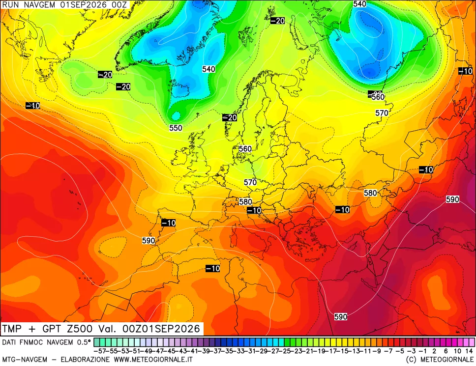 mappa Temperatura e Geopotenziali a 500 hPa