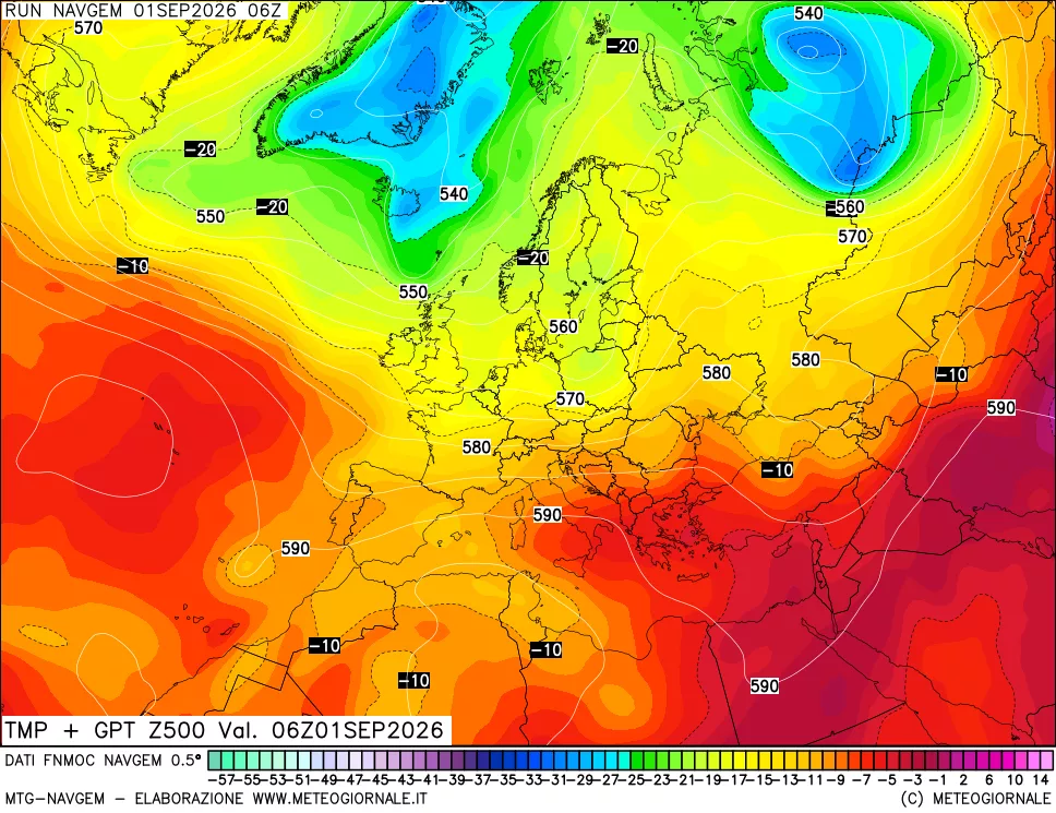 mappa Temperatura e Geopotenziali a 500 hPa