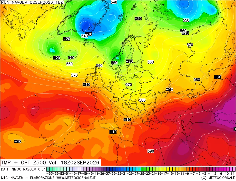 mappa Temperatura e Geopotenziali a 500 hPa