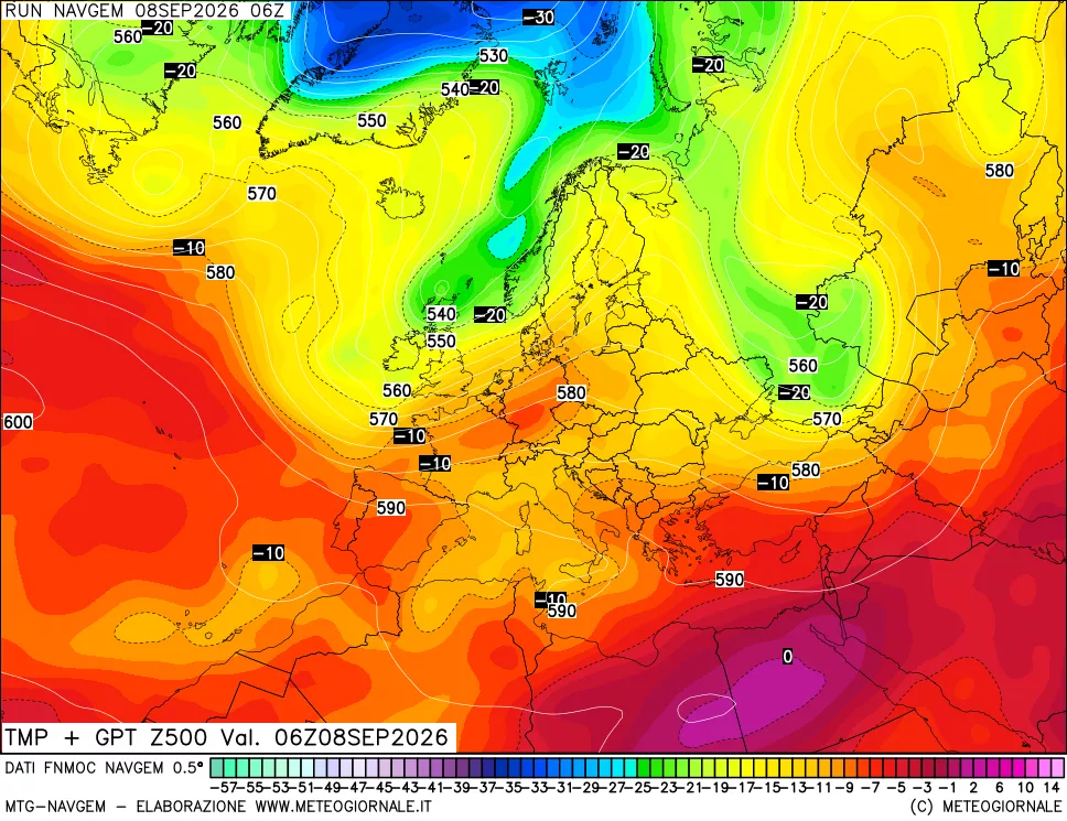 mappa Temperatura e Geopotenziali a 500 hPa