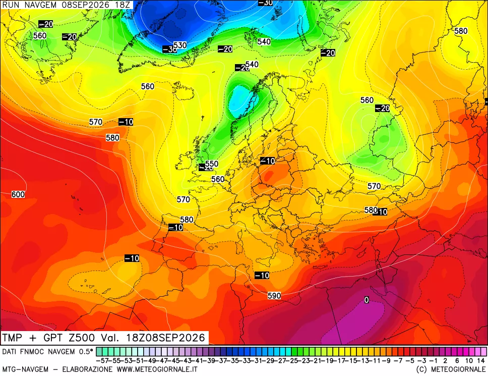 mappa Temperatura e Geopotenziali a 500 hPa