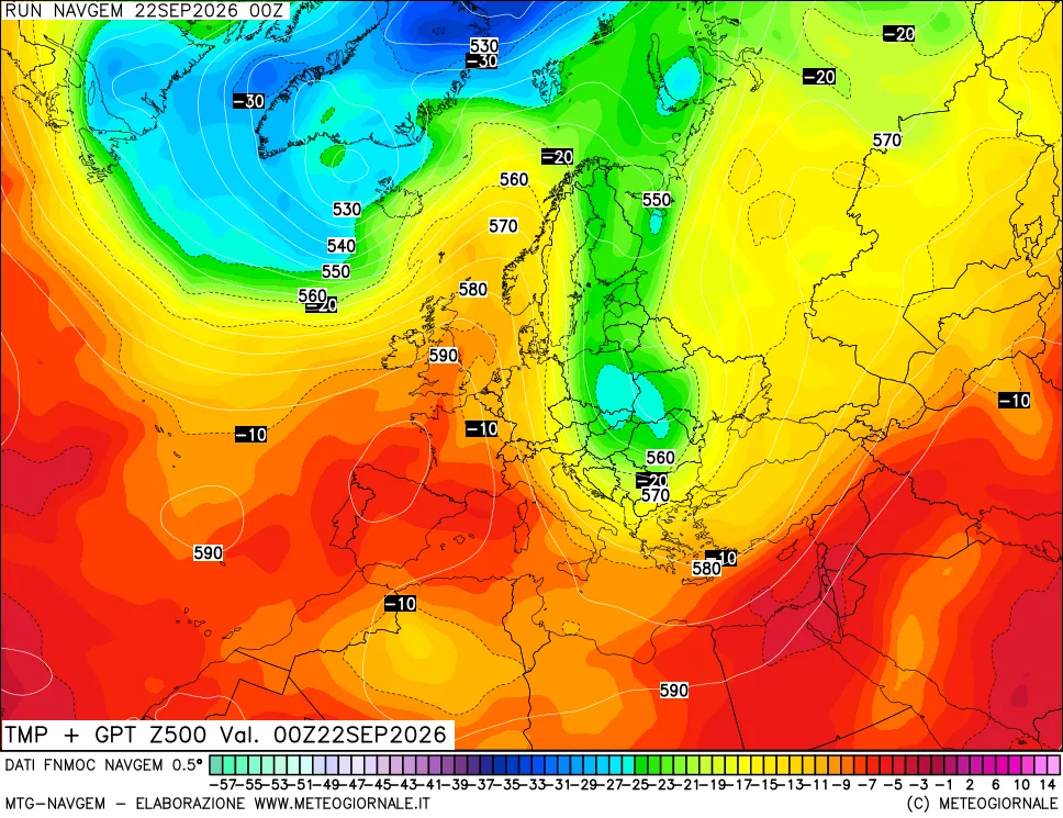 mappa Temperatura e Geopotenziali a 500 hPa
