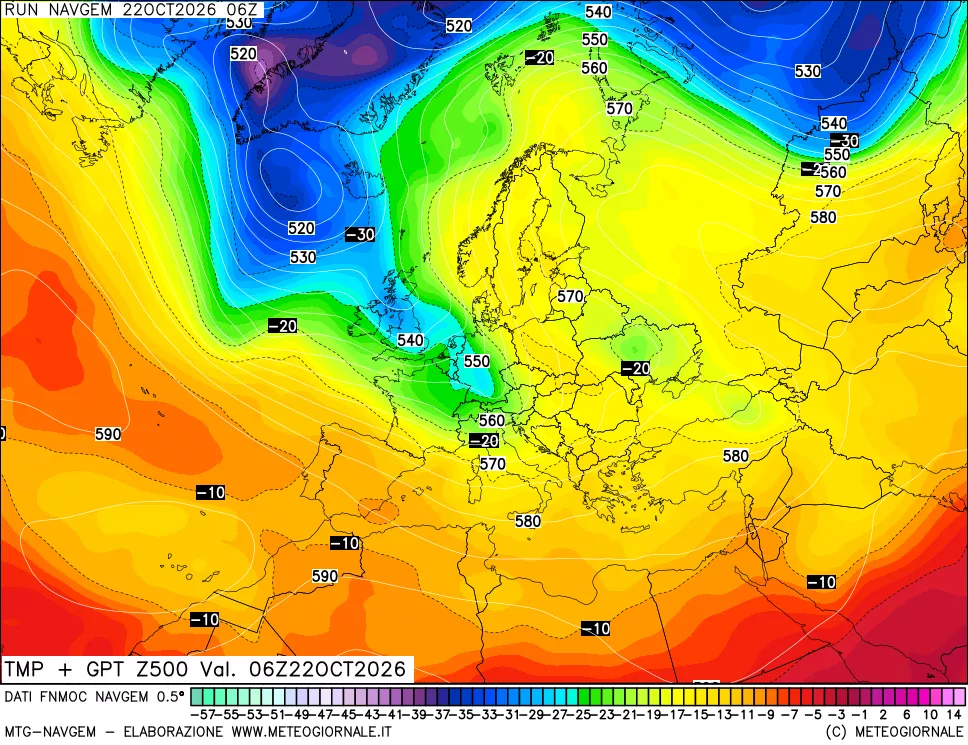 mappa Temperatura e Geopotenziali a 500 hPa