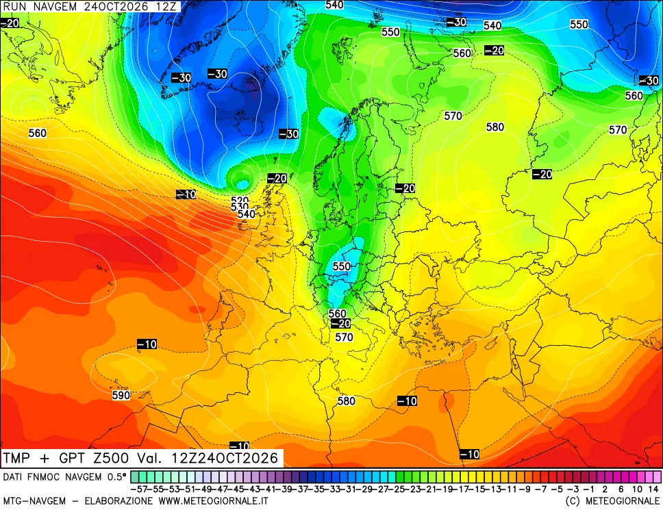 mappa Temperatura e Geopotenziali a 500 hPa