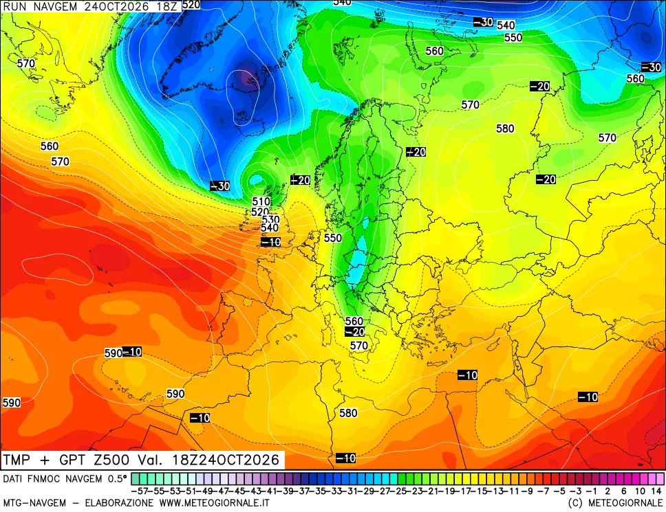 mappa Temperatura e Geopotenziali a 500 hPa