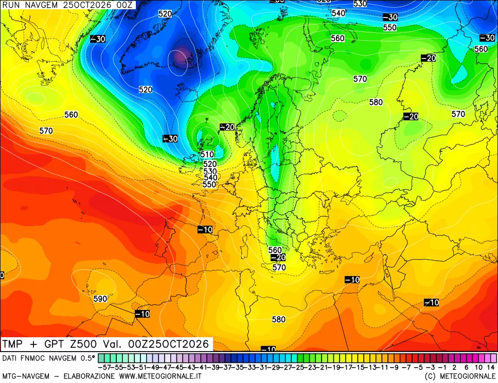 mappa Temperatura e Geopotenziali a 500 hPa