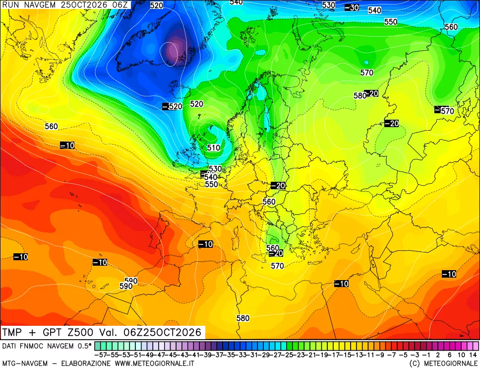 mappa Temperatura e Geopotenziali a 500 hPa