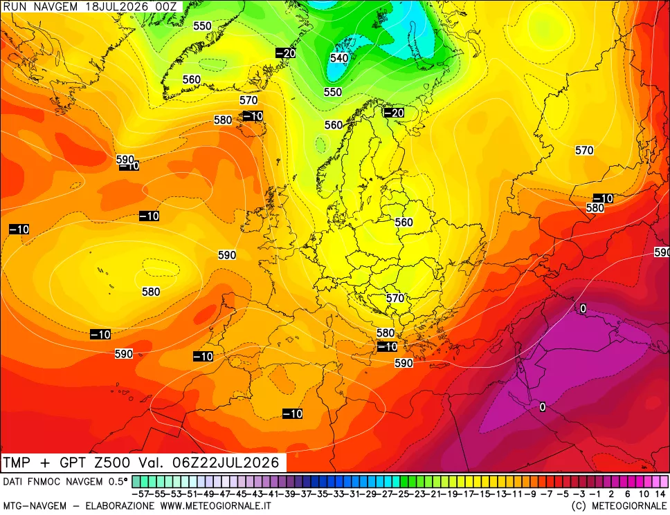 mappa Temperatura e Geopotenziali a 500 hPa
