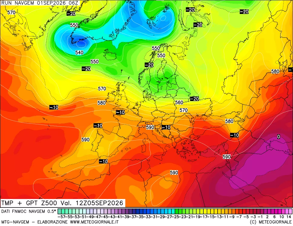 mappa Temperatura e Geopotenziali a 500 hPa