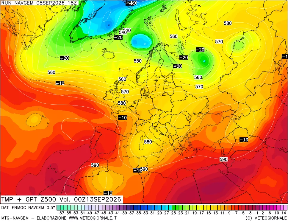 mappa Temperatura e Geopotenziali a 500 hPa