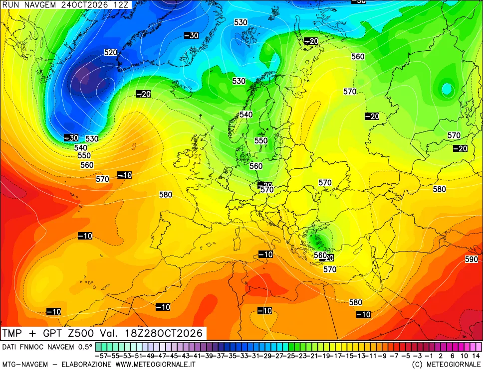 mappa Temperatura e Geopotenziali a 500 hPa