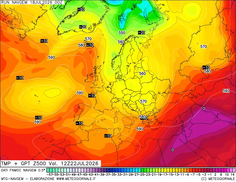 mappa Temperatura e Geopotenziali a 500 hPa