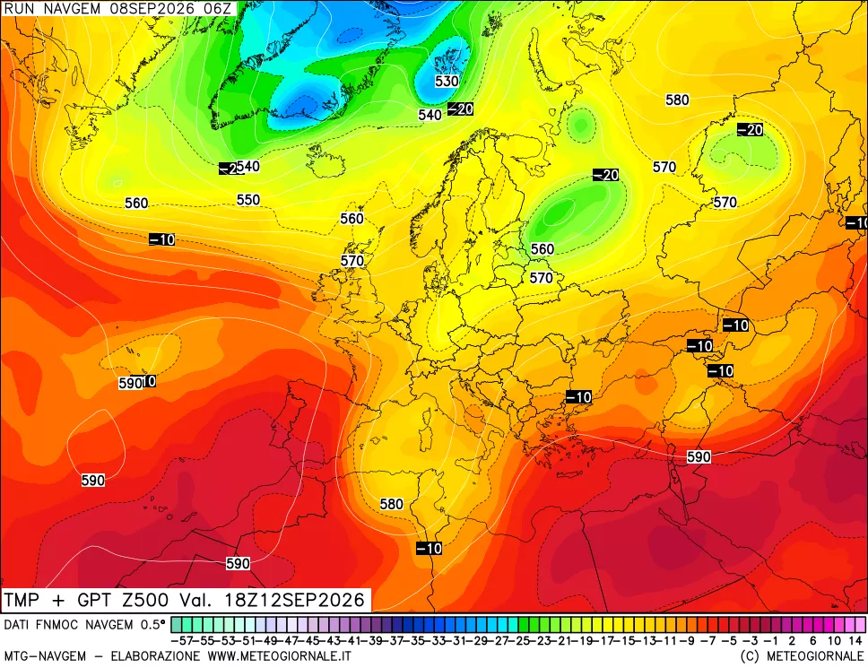 mappa Temperatura e Geopotenziali a 500 hPa