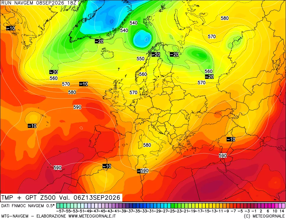 mappa Temperatura e Geopotenziali a 500 hPa