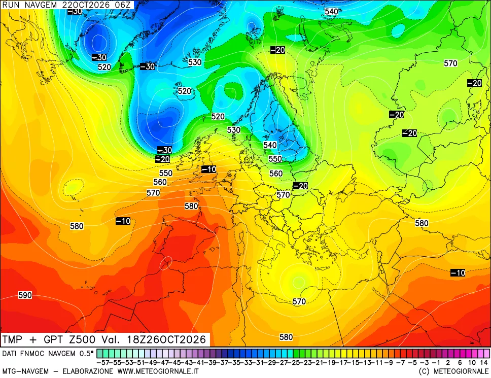 mappa Temperatura e Geopotenziali a 500 hPa