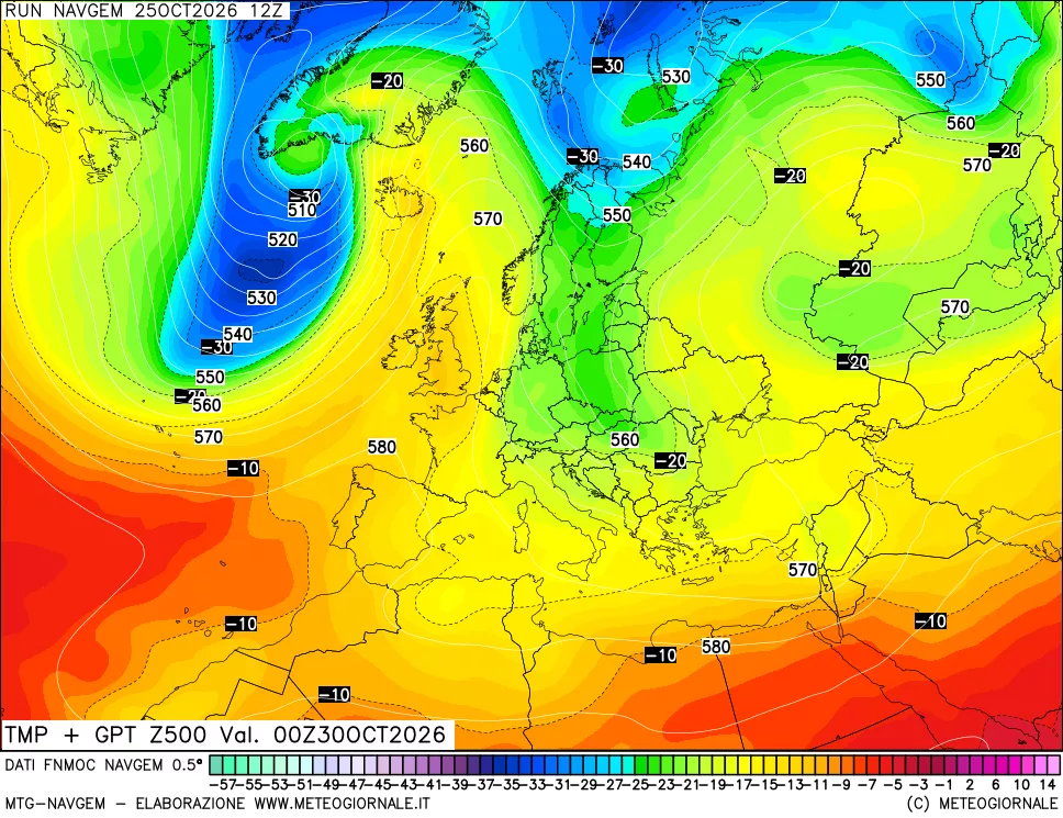 mappa Temperatura e Geopotenziali a 500 hPa