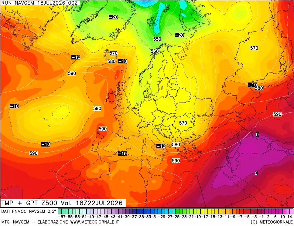mappa Temperatura e Geopotenziali a 500 hPa