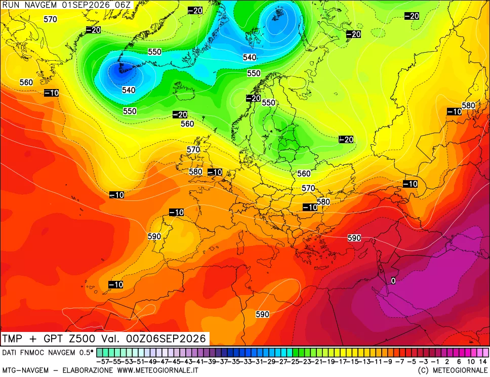 mappa Temperatura e Geopotenziali a 500 hPa