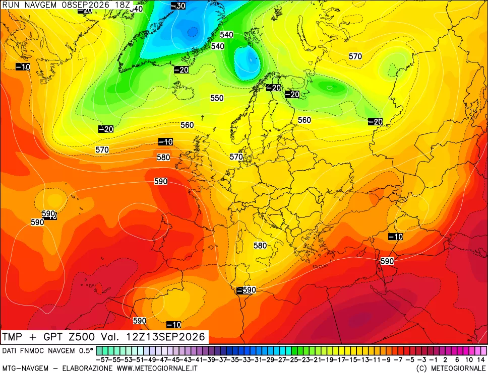 mappa Temperatura e Geopotenziali a 500 hPa