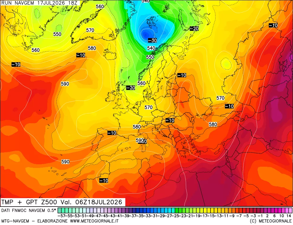 mappa Temperatura e Geopotenziali a 500 hPa