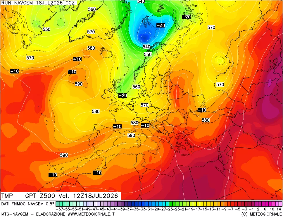 mappa Temperatura e Geopotenziali a 500 hPa