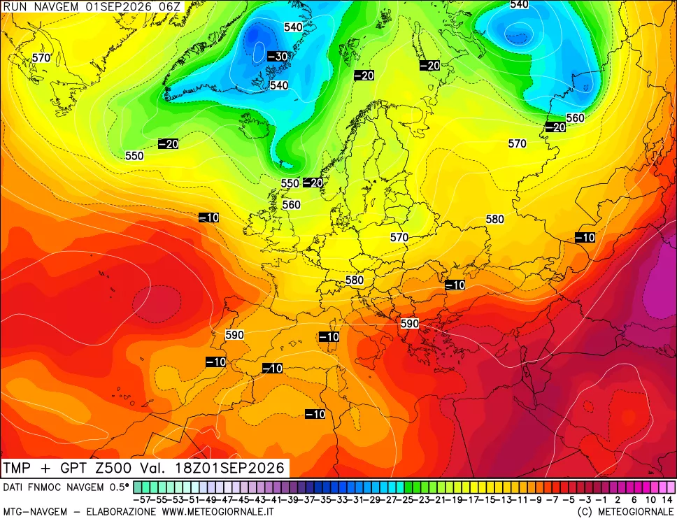 mappa Temperatura e Geopotenziali a 500 hPa