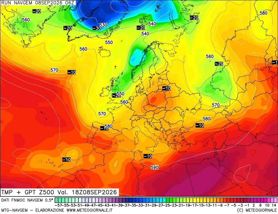 mappa Temperatura e Geopotenziali a 500 hPa