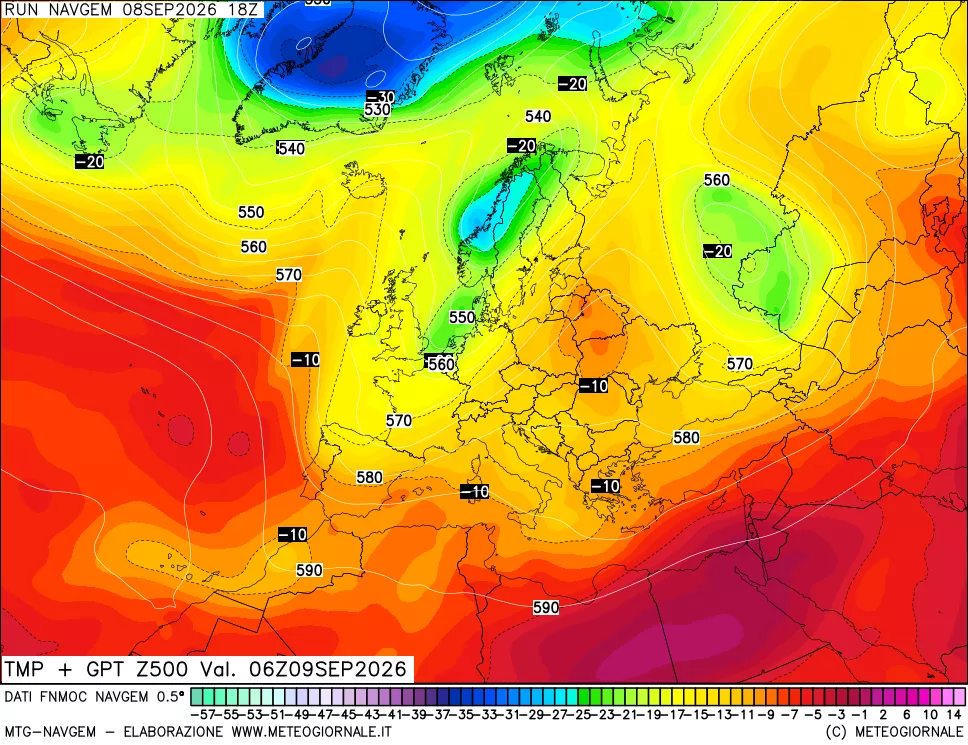 mappa Temperatura e Geopotenziali a 500 hPa