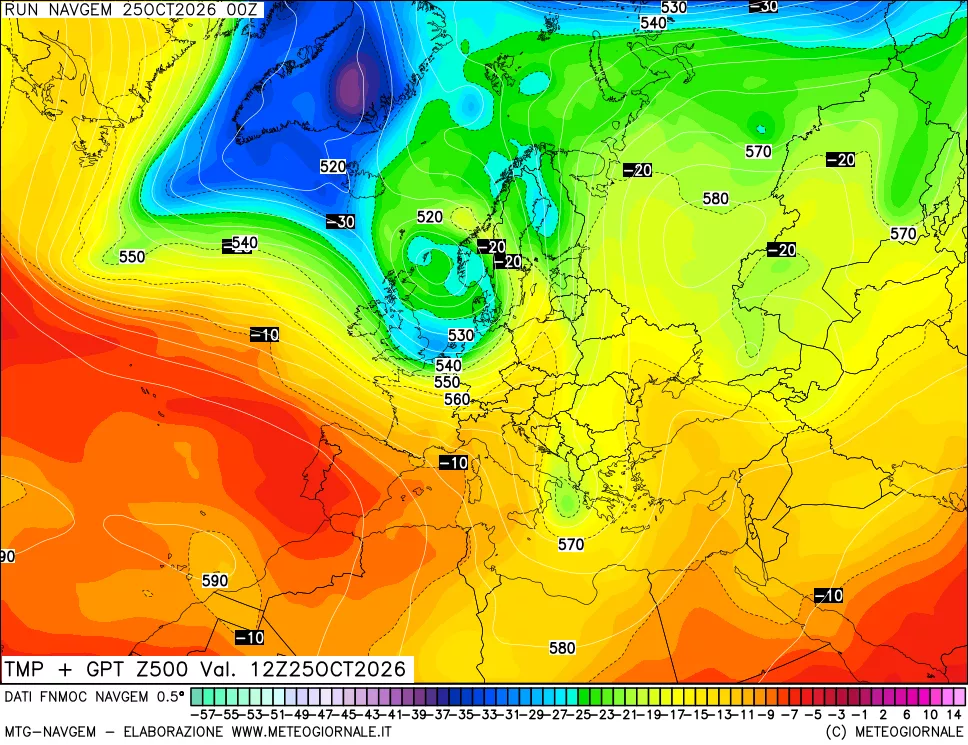 mappa Temperatura e Geopotenziali a 500 hPa