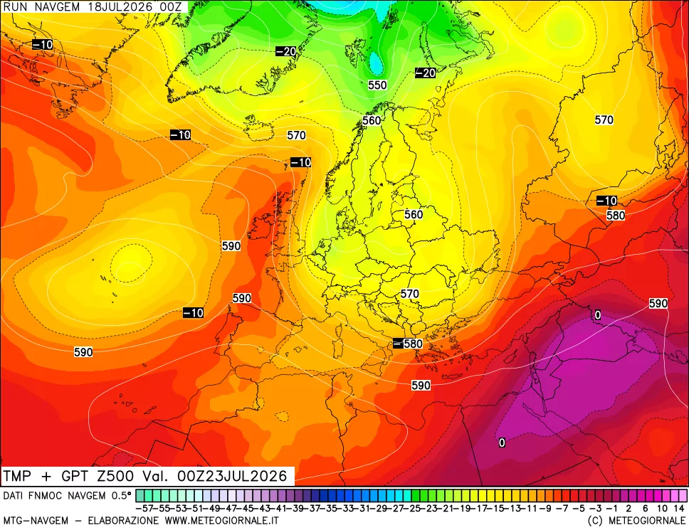 mappa Temperatura e Geopotenziali a 500 hPa