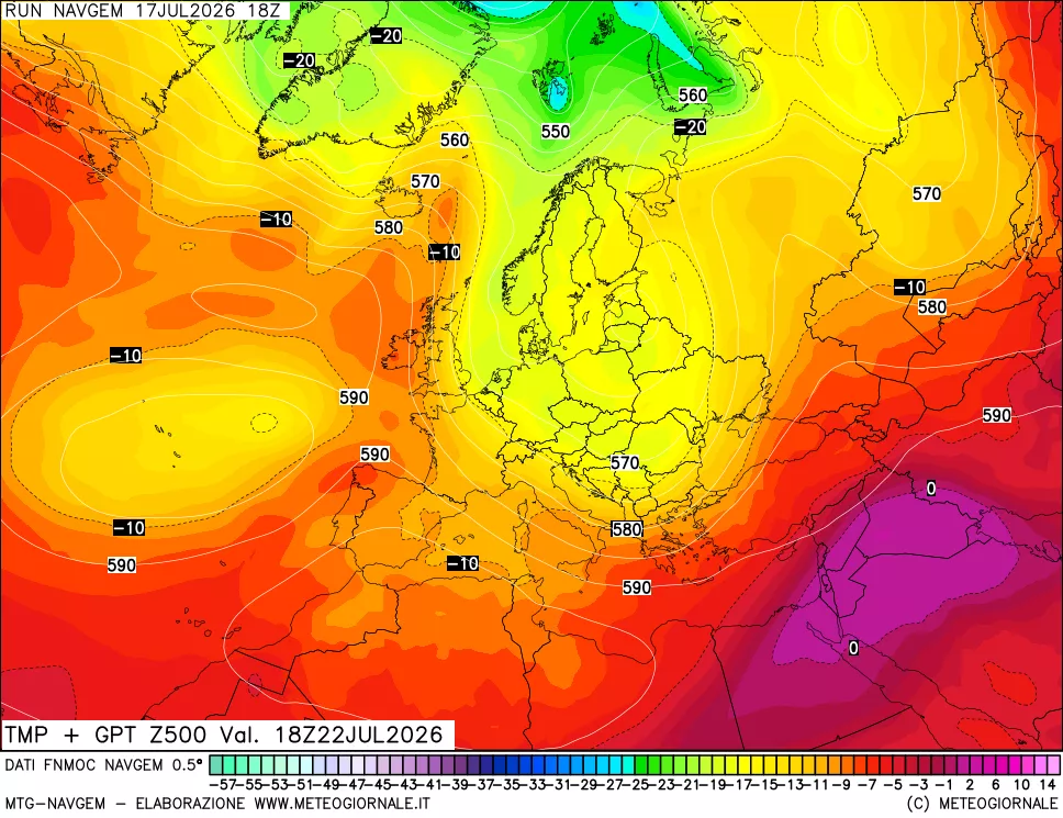 mappa Temperatura e Geopotenziali a 500 hPa