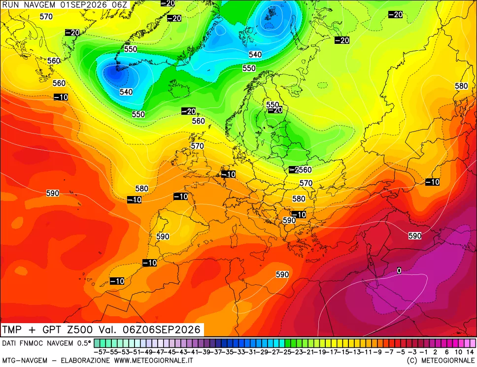 mappa Temperatura e Geopotenziali a 500 hPa