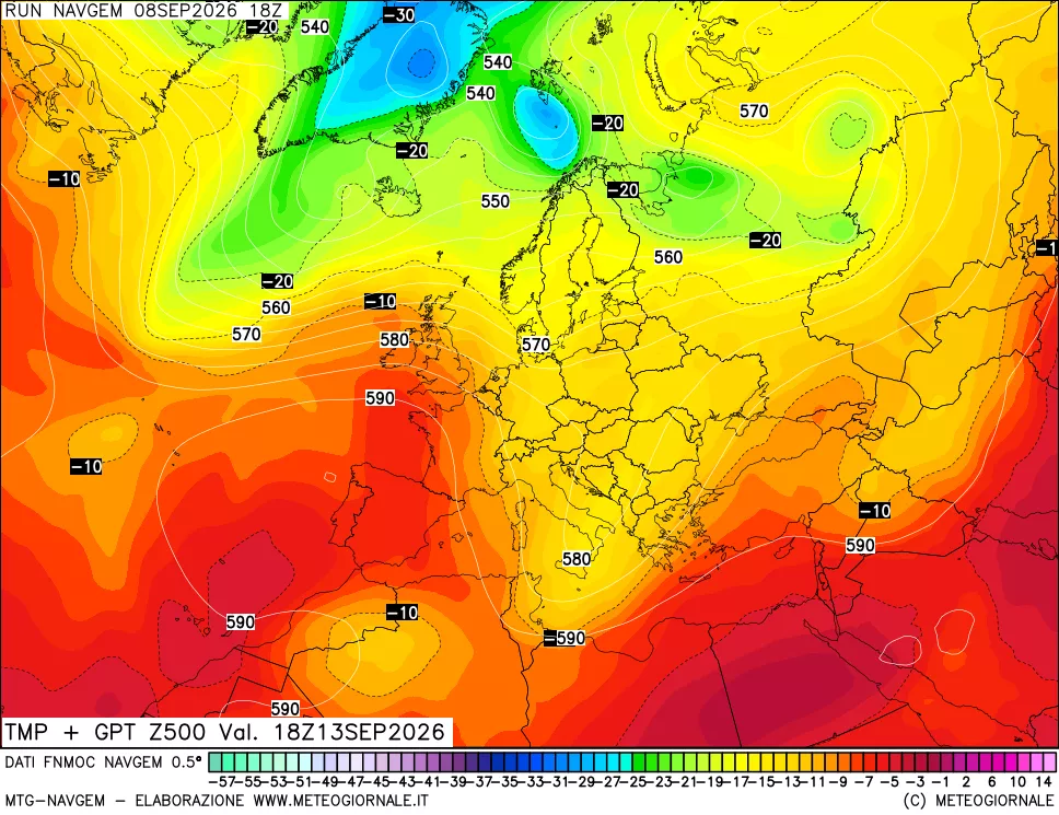 mappa Temperatura e Geopotenziali a 500 hPa