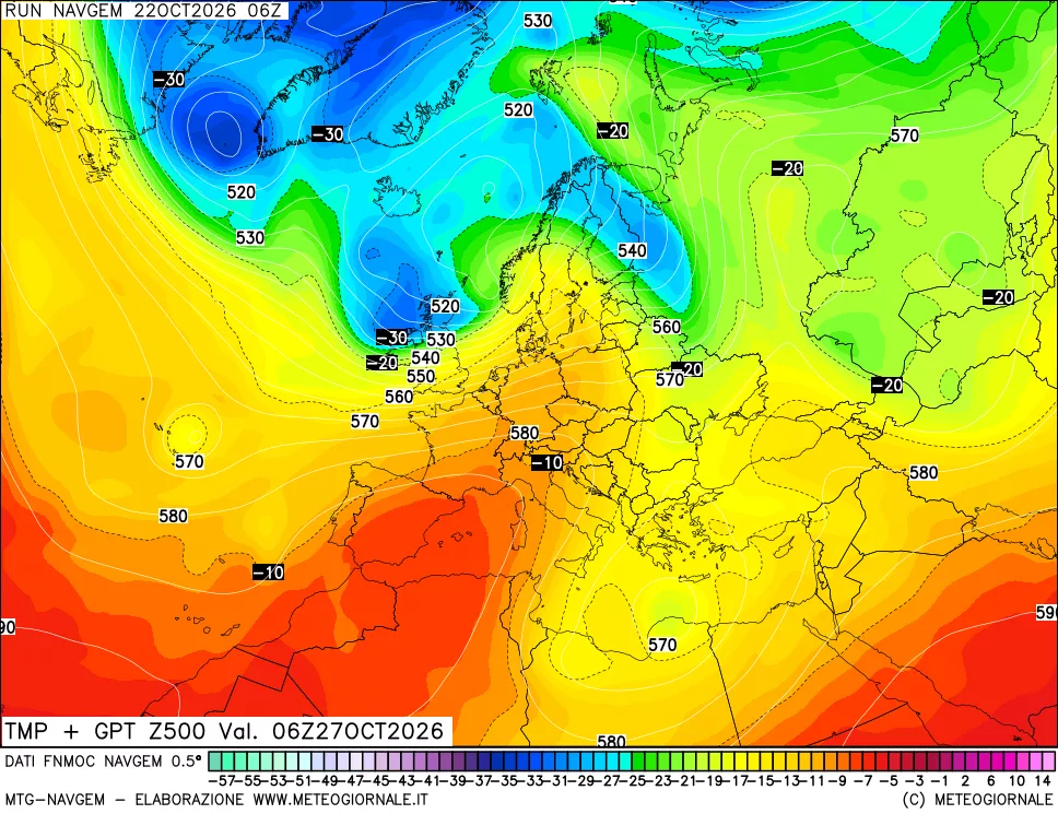 mappa Temperatura e Geopotenziali a 500 hPa