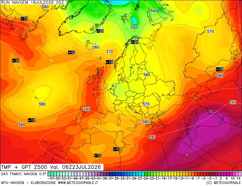 mappa Temperatura e Geopotenziali a 500 hPa
