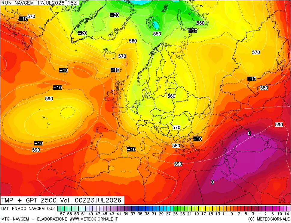 mappa Temperatura e Geopotenziali a 500 hPa