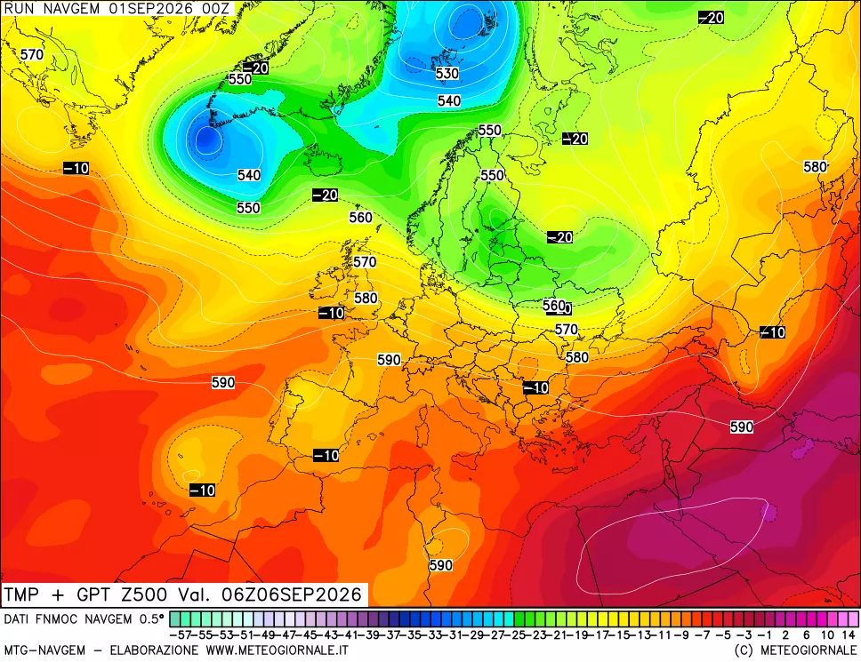 mappa Temperatura e Geopotenziali a 500 hPa