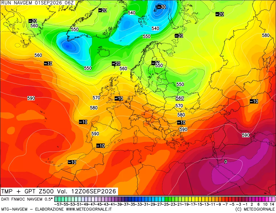 mappa Temperatura e Geopotenziali a 500 hPa