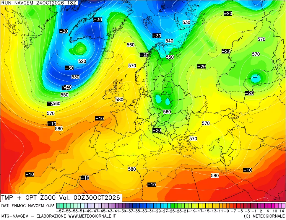 mappa Temperatura e Geopotenziali a 500 hPa