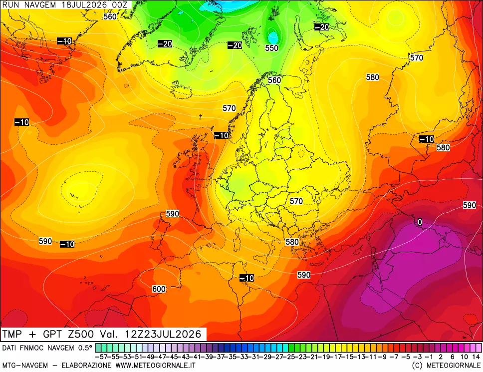 mappa Temperatura e Geopotenziali a 500 hPa