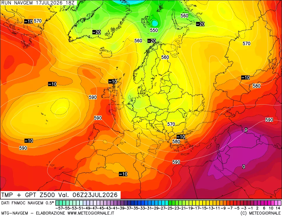 mappa Temperatura e Geopotenziali a 500 hPa
